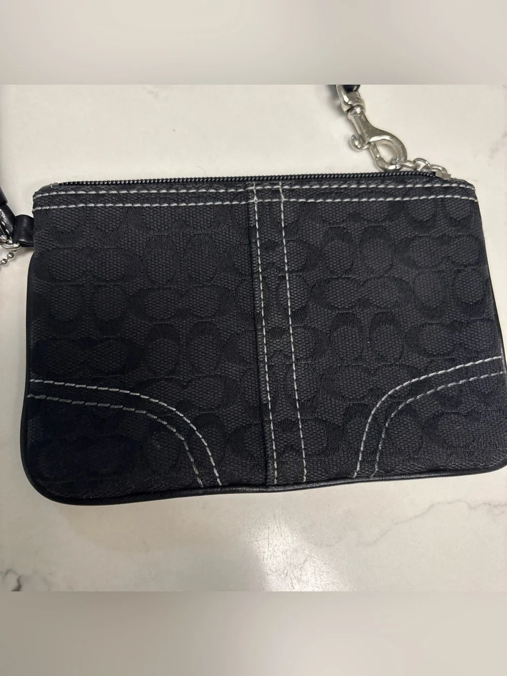 Coach Black Wristlet Clutch with Contrast Stitching
